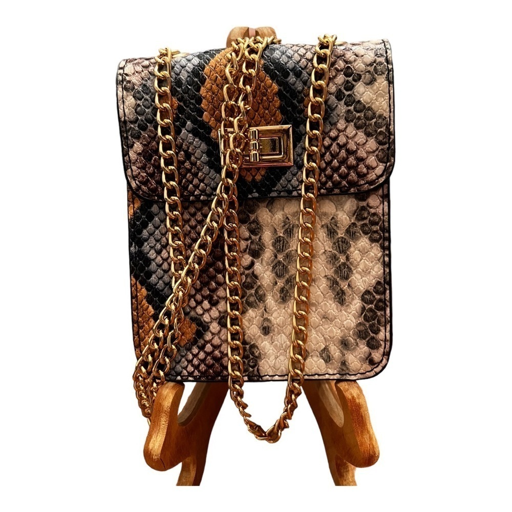 Twist closure mini snakeskin bag